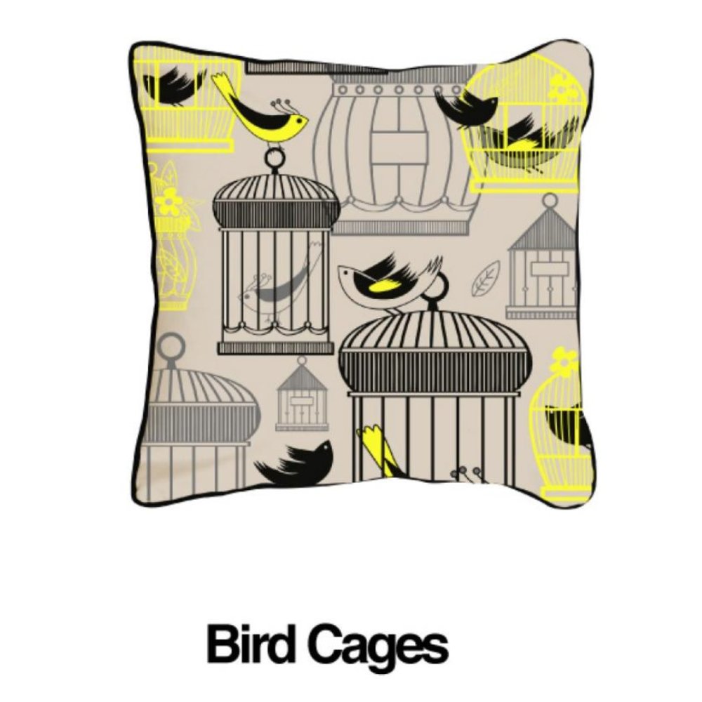 MODSHOP THROW PILLOW-BIRD CAGES-SILK SCREEN ON LINEN-GLAM HOLLYWOOD MODERN - Picture 2 of 8
